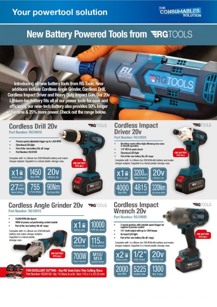 RG Tools Cordless Battery Tool Range A4 Leaflet