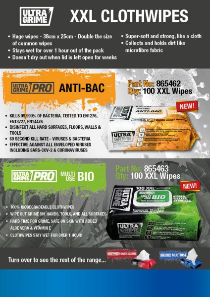 Ultragrime XXL Clothwipes A4 Leaflet