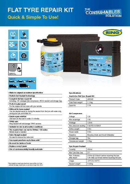 Ring Flat Tyre Repair Kit A4 Leaflet