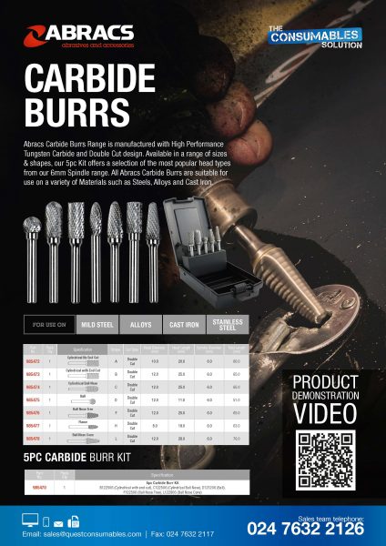 Abracs Carbide Burrs – A4 Leaflet